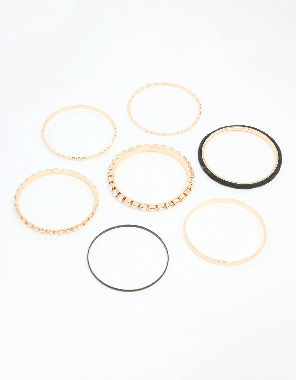 Gold Diamante, Hammered &Twisted Bangles 7-Pack sold by lovisa