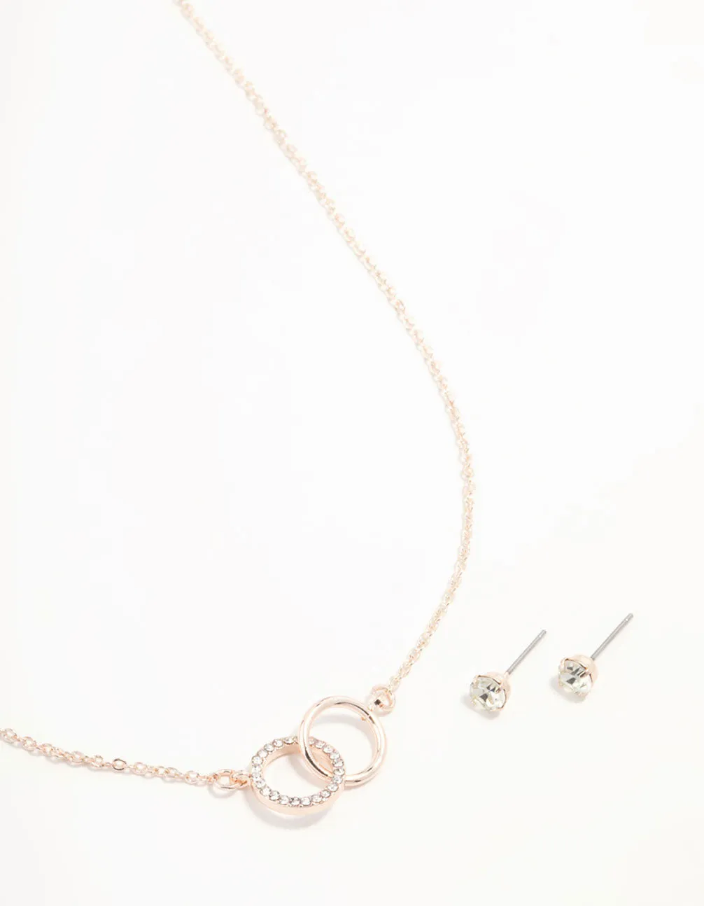 Rose Gold Linked Circle Necklaces & Stud Earrings Set sold by lovisa