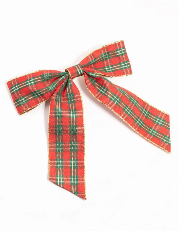 Red Tartan Fabric Bow Clip sold by lovisa