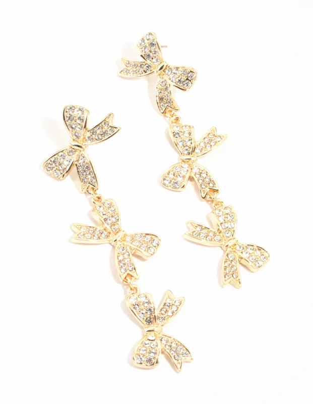 Gold Diamante Bows Drop Earrings sold by lovisa