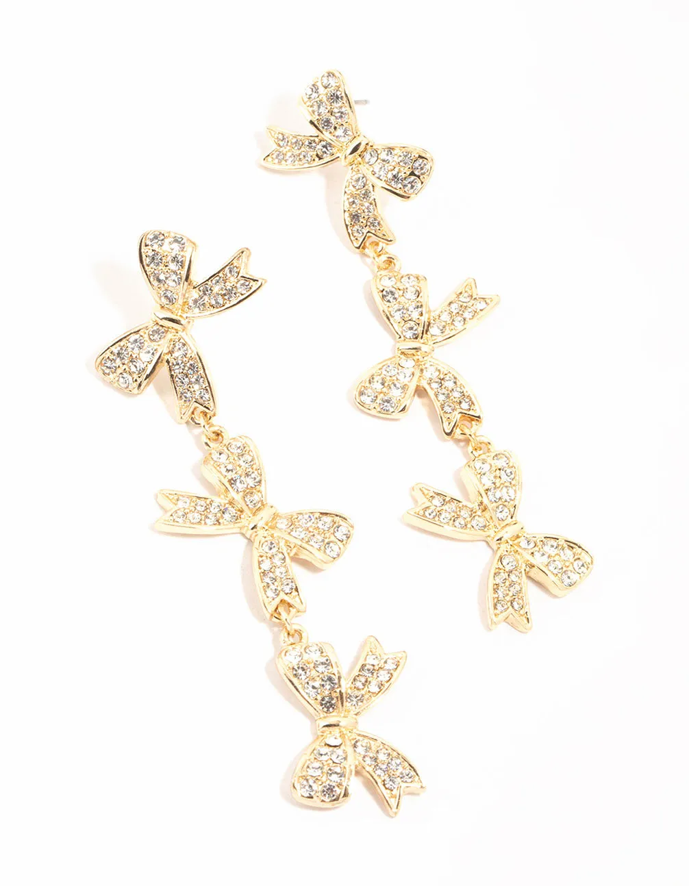 Gold Diamante Bows Drop Earrings sold by lovisa