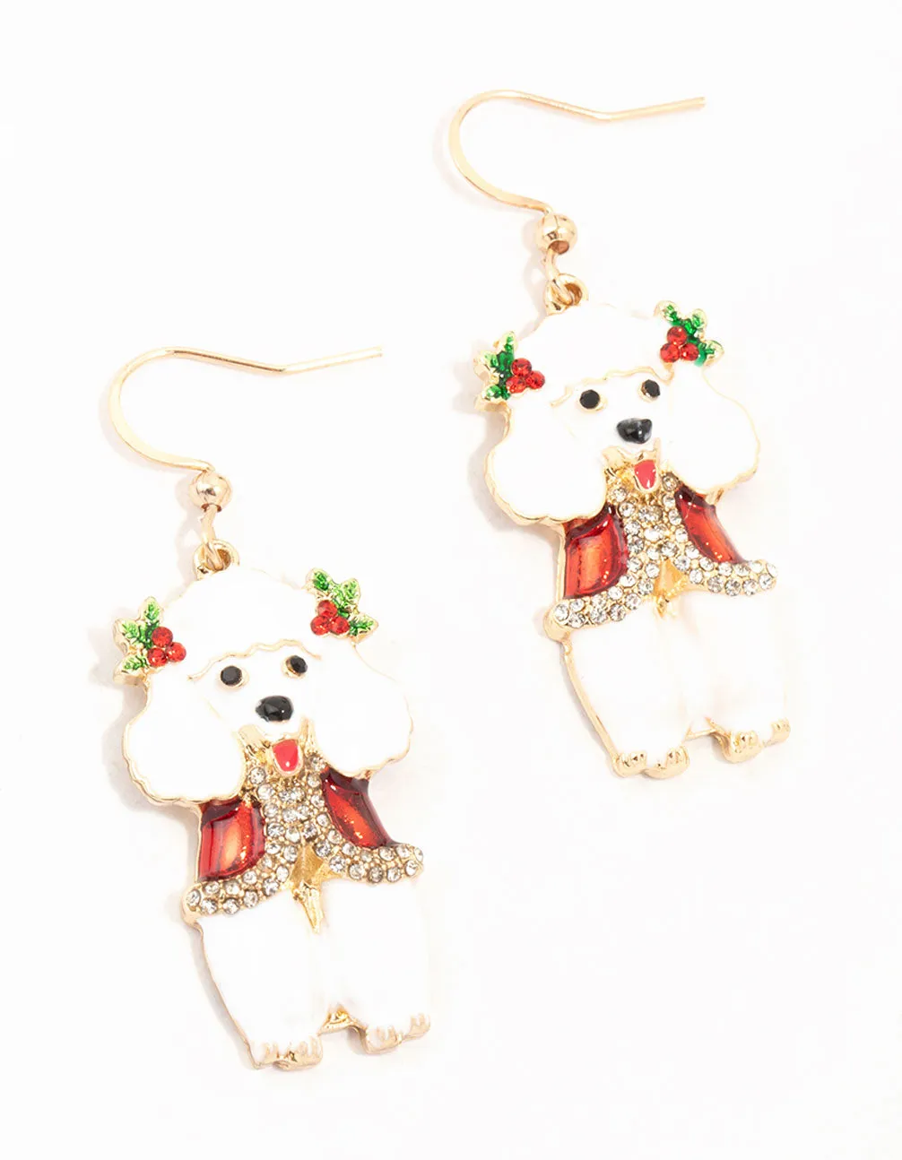 White Poodle Drop Gold Earrings sold by lovisa