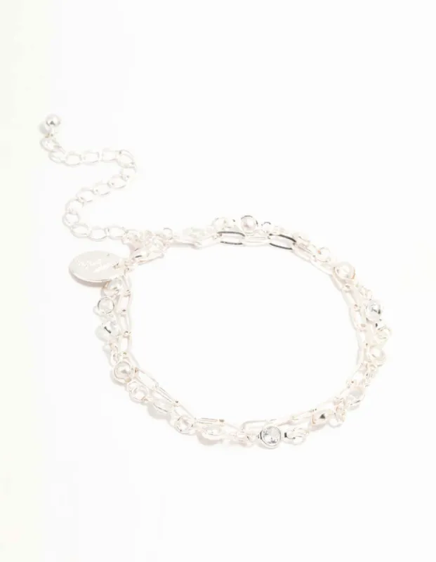 Silver Layered Link & Diamante Bracelet sold by lovisa