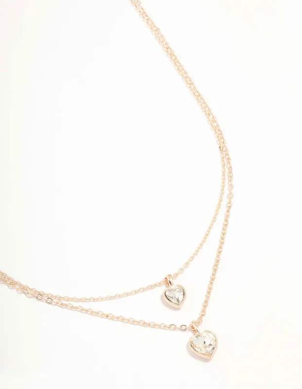Rose Gold Diamante Heart Layered Necklace sold by lovisa