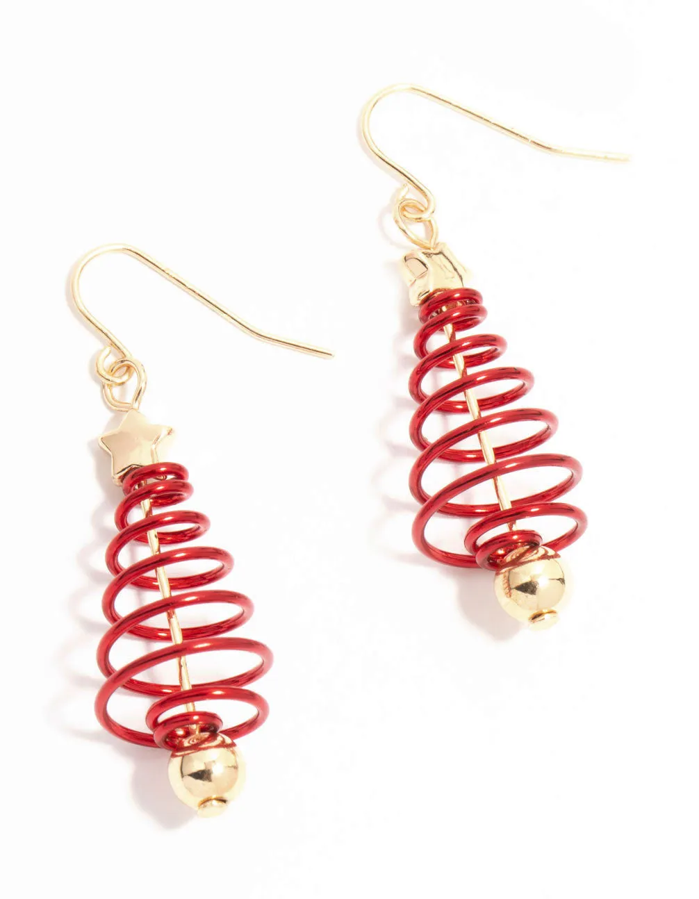 Red & Gold Spiral Tree Drop Earrings sold by lovisa