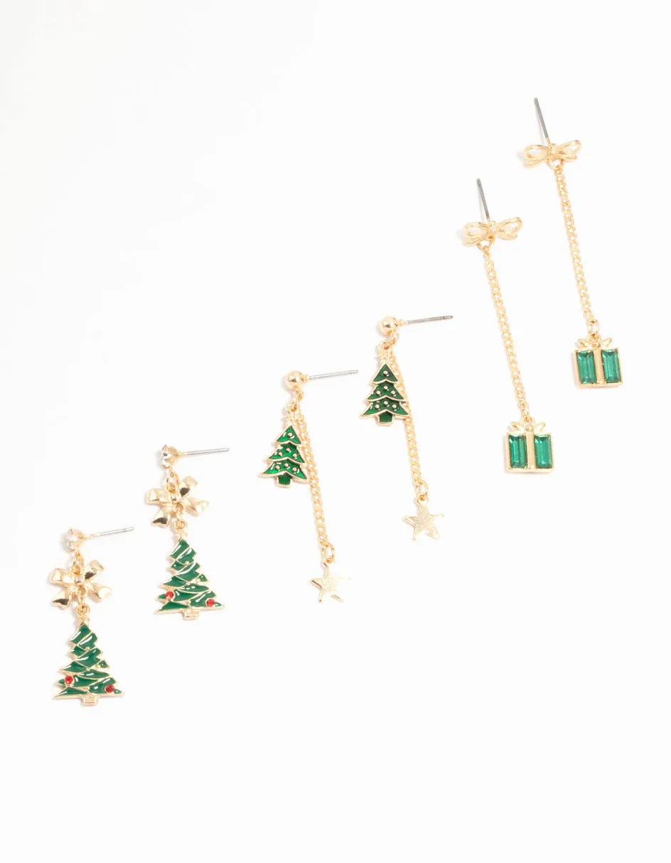Green Trees & Presents Drop Earrings 3-Pack sold by lovisa