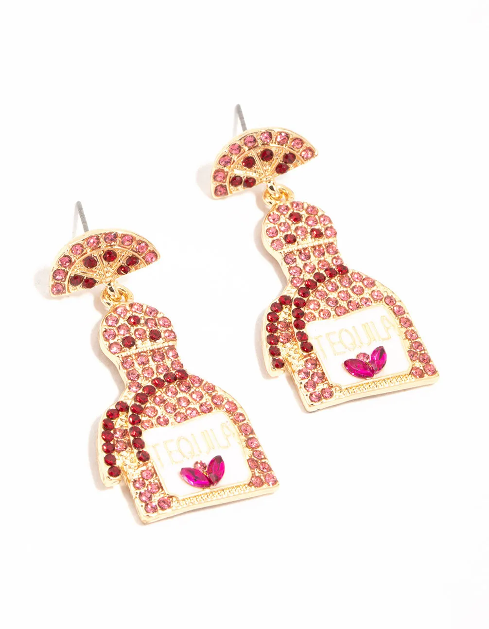 Pink Diamante Tequila Bottle Drop Earrings sold by lovisa