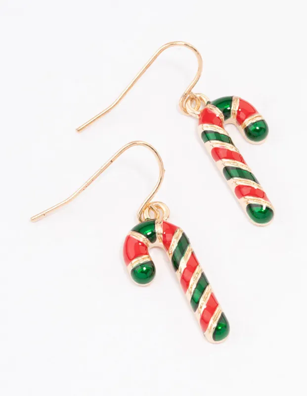 Red & Green Candy Cane Enamel Drop Earrings sold by lovisa