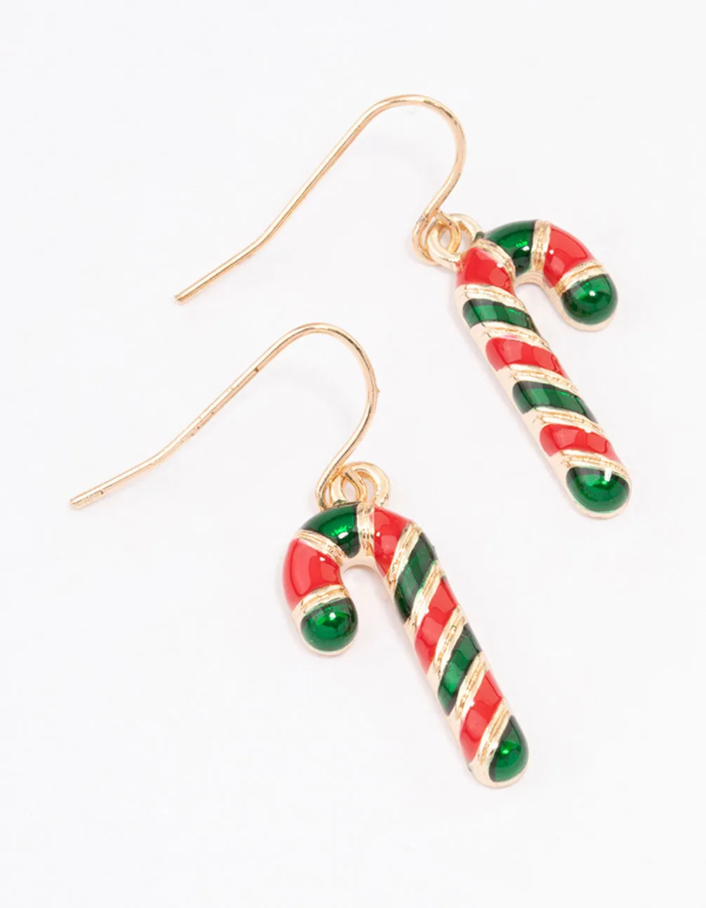 Red & Green Candy Cane Enamel Drop Earrings sold by lovisa