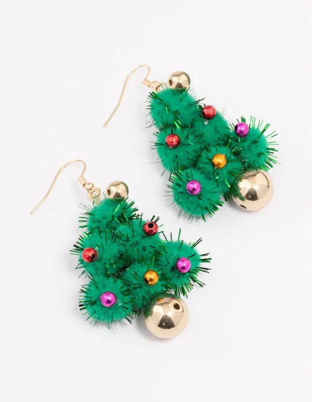 Green Pom Pom Tree Drop Earrings sold by lovisa