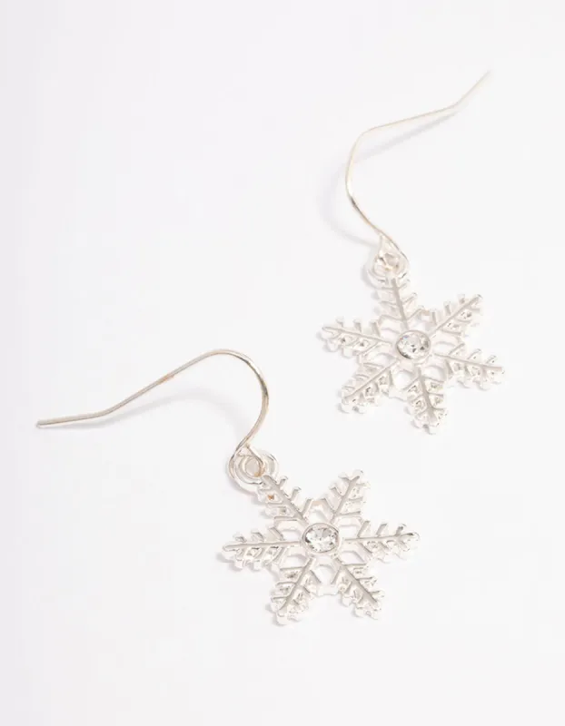Small Diamante Snowflake Silver Drop Earrings sold by lovisa