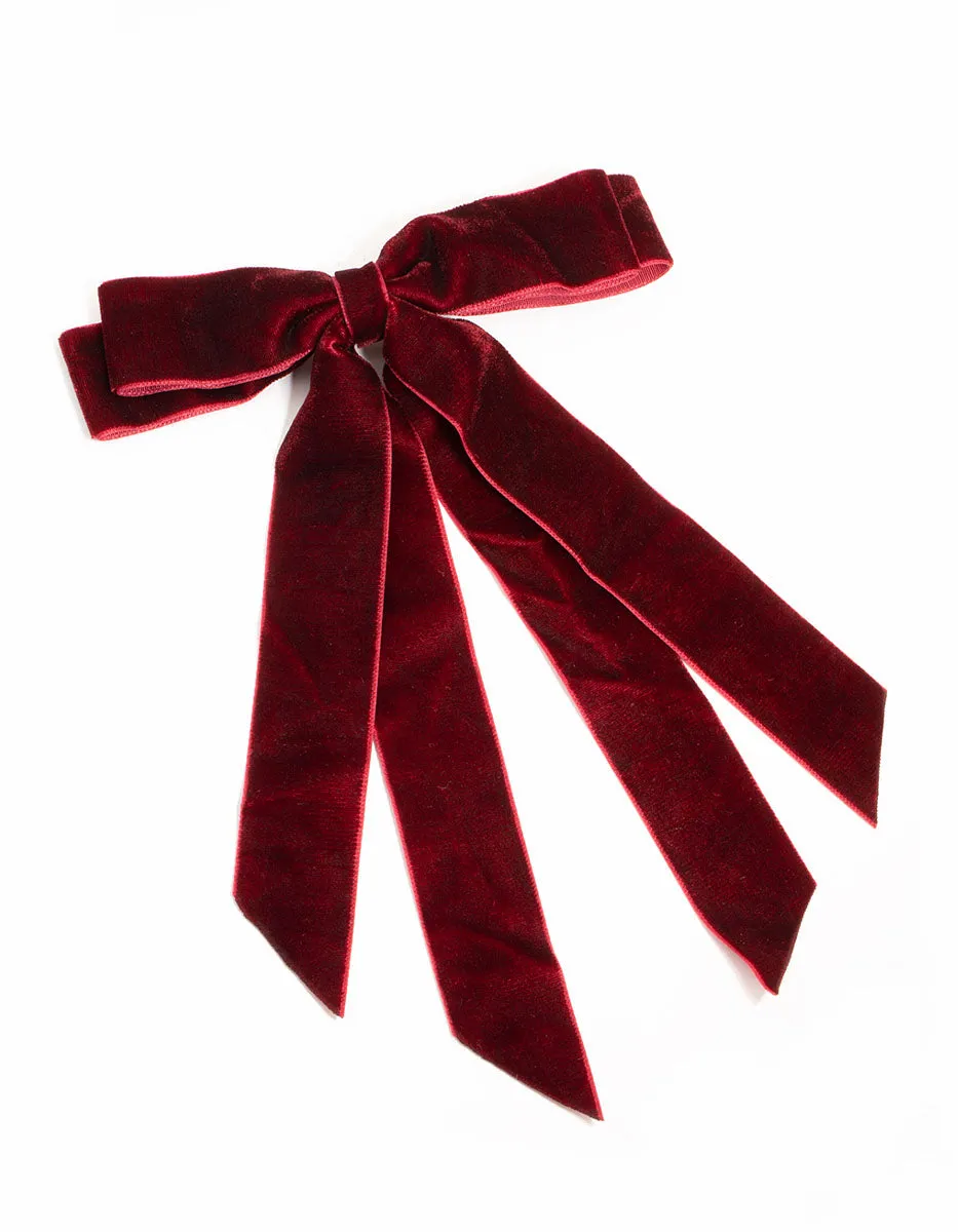 Burgundy Velvet Double Loop Bow Clip sold by lovisa