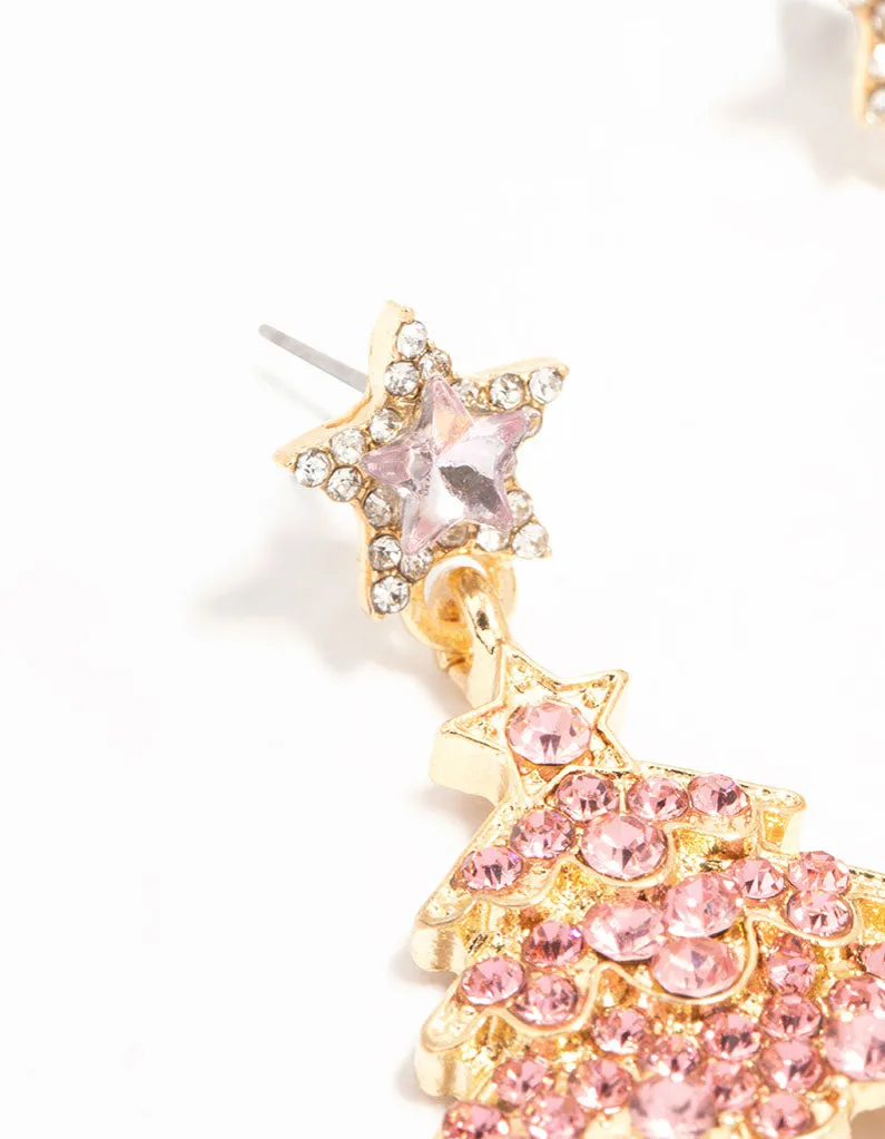 Gold Pink Diamante Tree Earrings sold by lovisa product image thumbnail 2