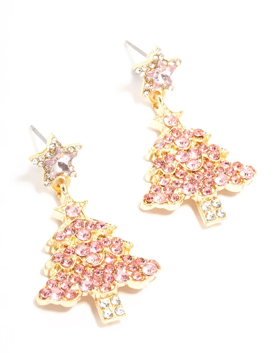Gold Pink Diamante Tree Earrings sold by lovisa