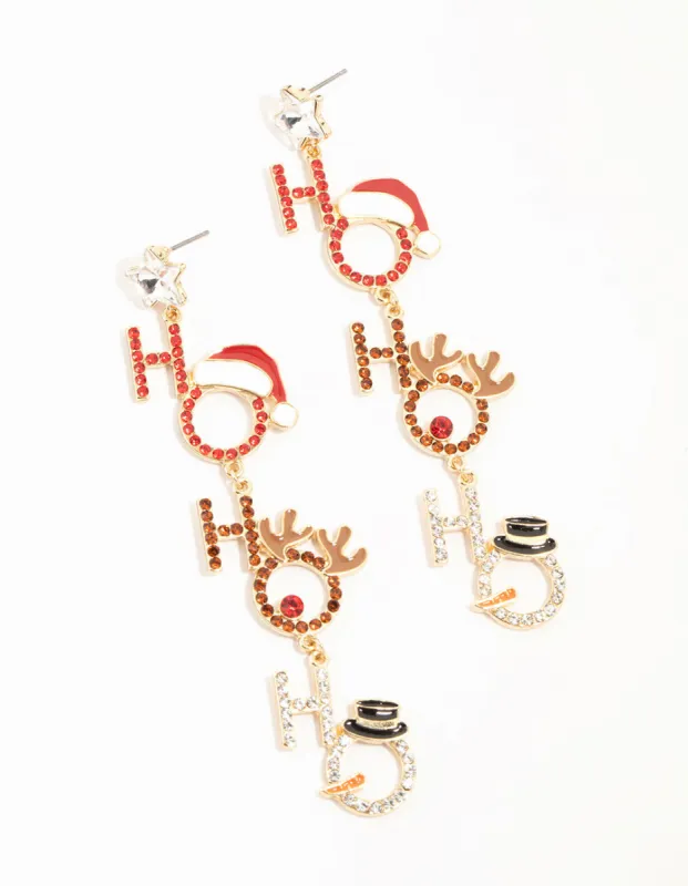 Large Diamante Ho Ho Ho Drop Earrings sold by lovisa