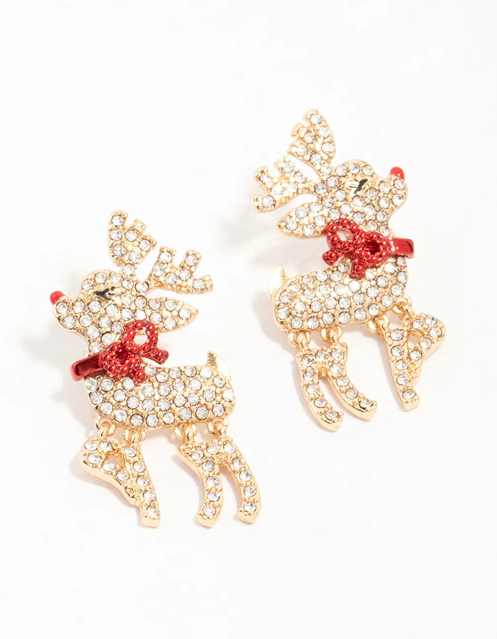 Gold Diamante Red Nosed Reindeer Earrings sold by lovisa