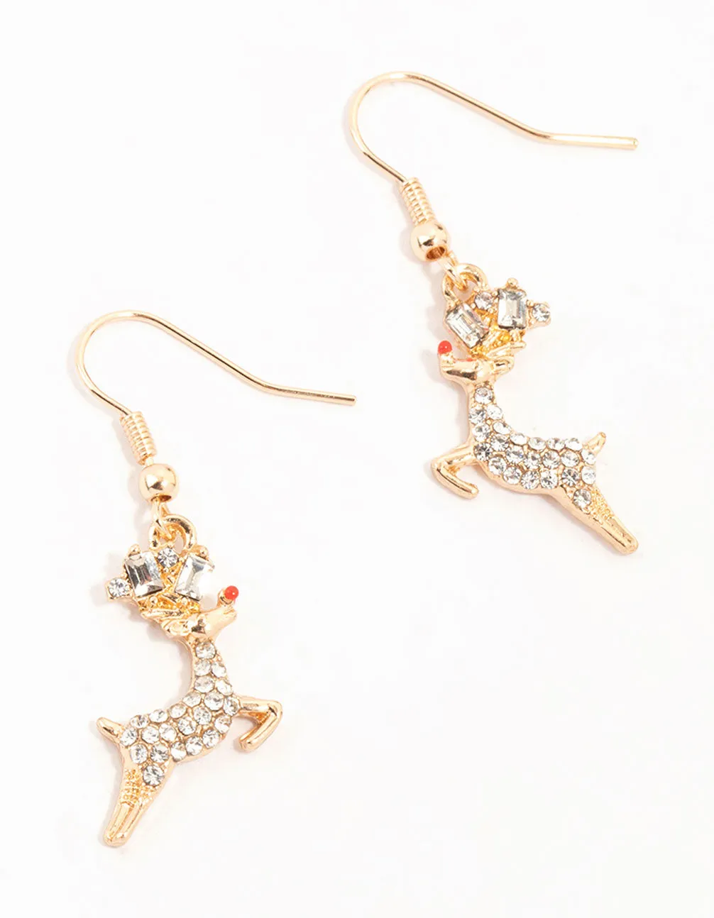 Gold Jumping Diamante Reindeer Earrings sold by lovisa