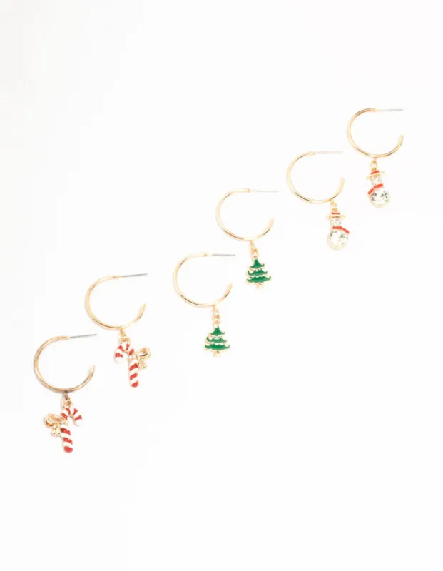 Gold Festive Charm Hoops Earrings 3-Pack sold by lovisa