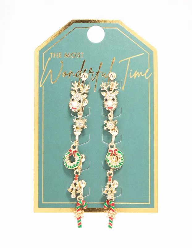 Diamante Reindeer & Snowflake Clip On Earrings 5-Pack sold by lovisa