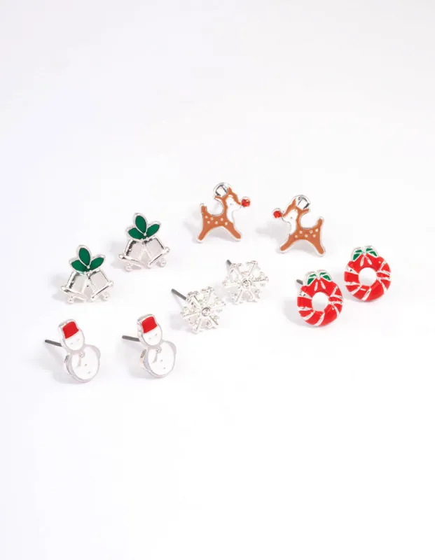 Snowman & Wreath Enamel Stud Earrings 5-Pack sold by lovisa