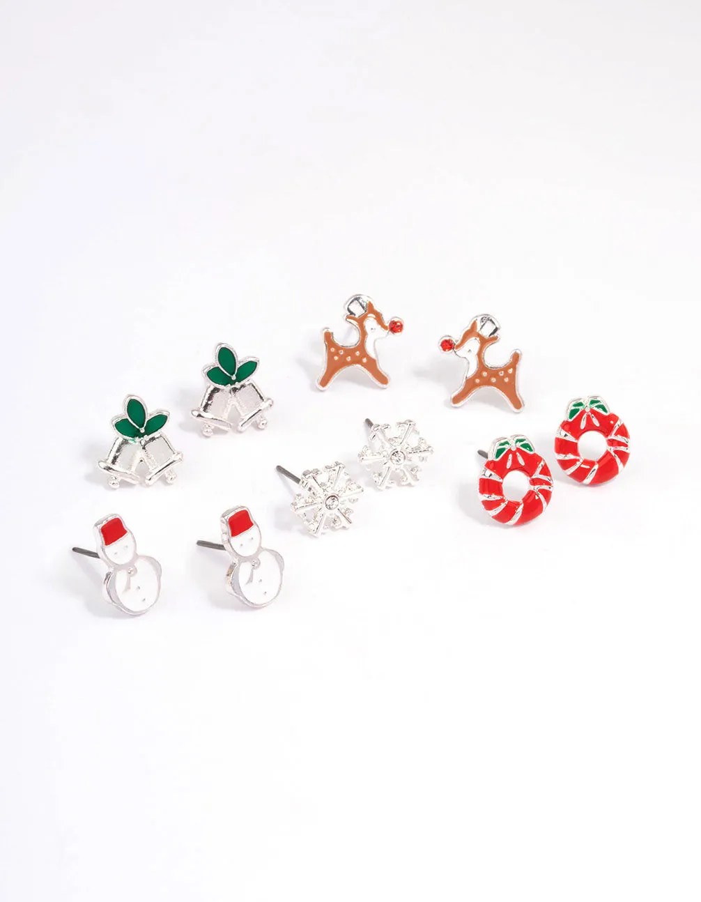 Snowman & Wreath Enamel Stud Earrings 5-Pack sold by lovisa