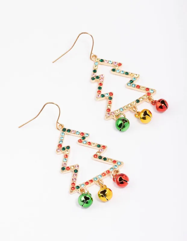 Multicoloured Diamante Tree & Bells Drop Earrings sold by lovisa