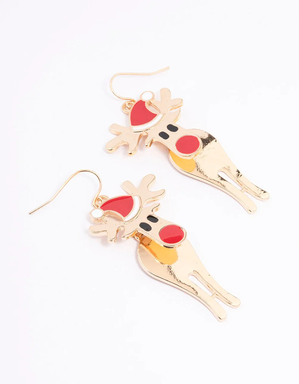 Gold Red-Nosed Reindeer Drop Earrings sold by lovisa