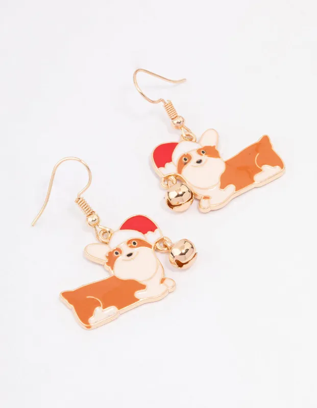 Corgi With a Santa Hat Drop Earrings sold by lovisa