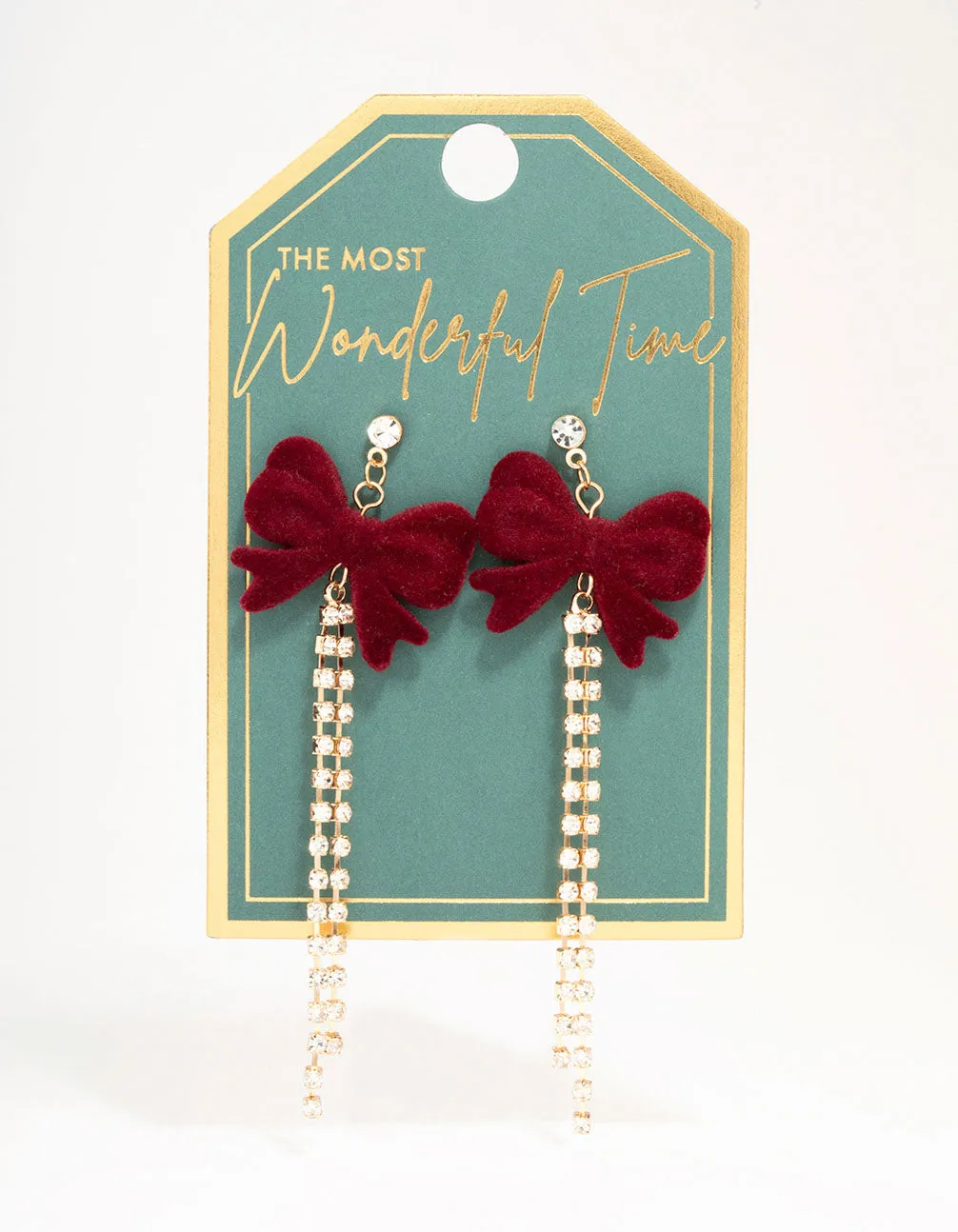 Burgundy Bow Diamante Cup Chain Gold Drop Earrings sold by lovisa product image thumbnail 3