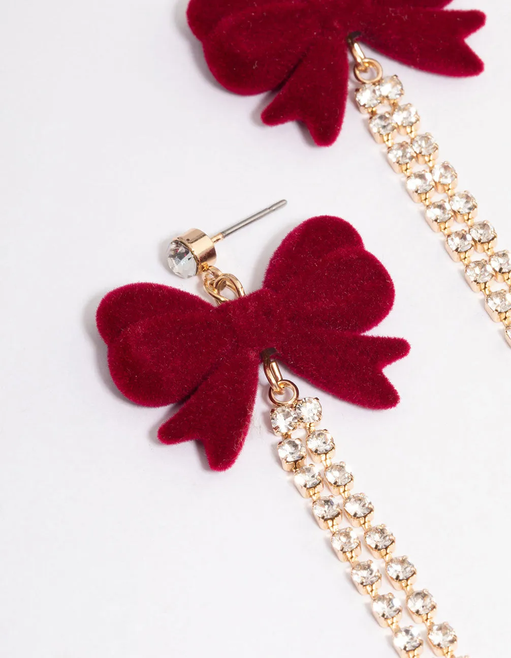 Burgundy Bow Diamante Cup Chain Gold Drop Earrings sold by lovisa product image thumbnail 2