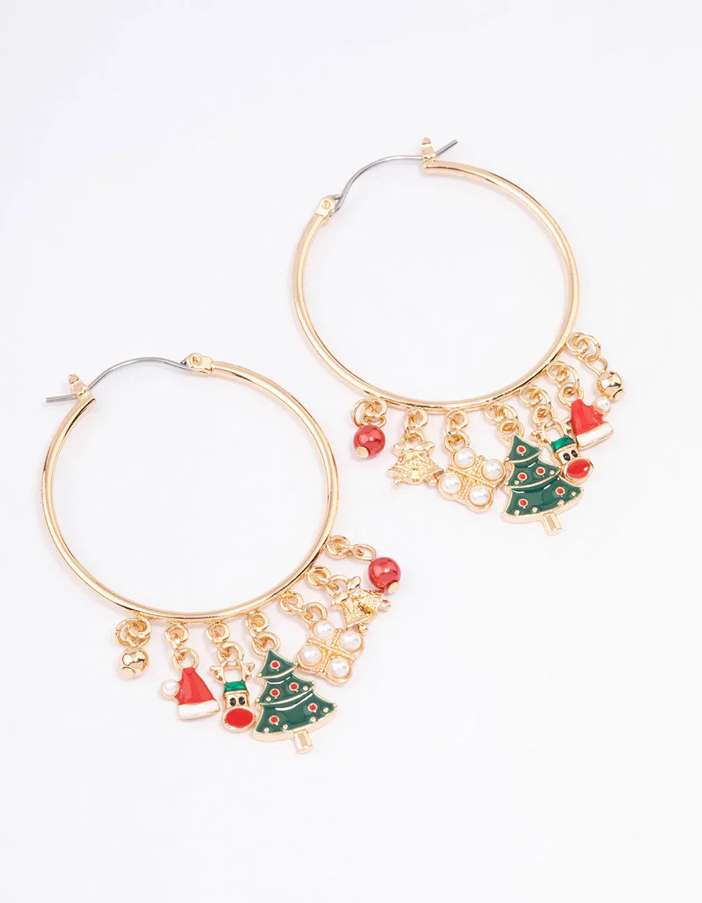 Gold Tree & Santa Charm Hoop Earrings sold by lovisa
