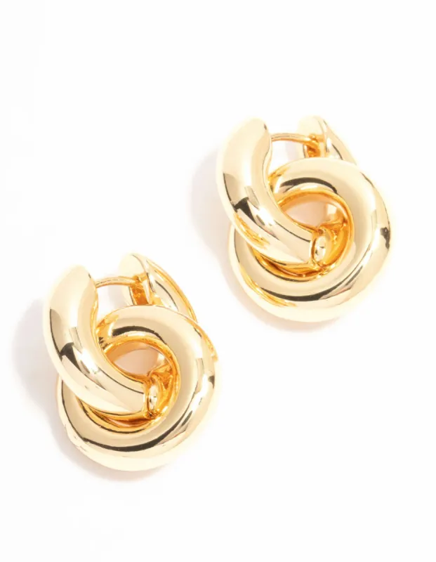 Gold Plated Double Ring Huggie Drop Earrings sold by lovisa