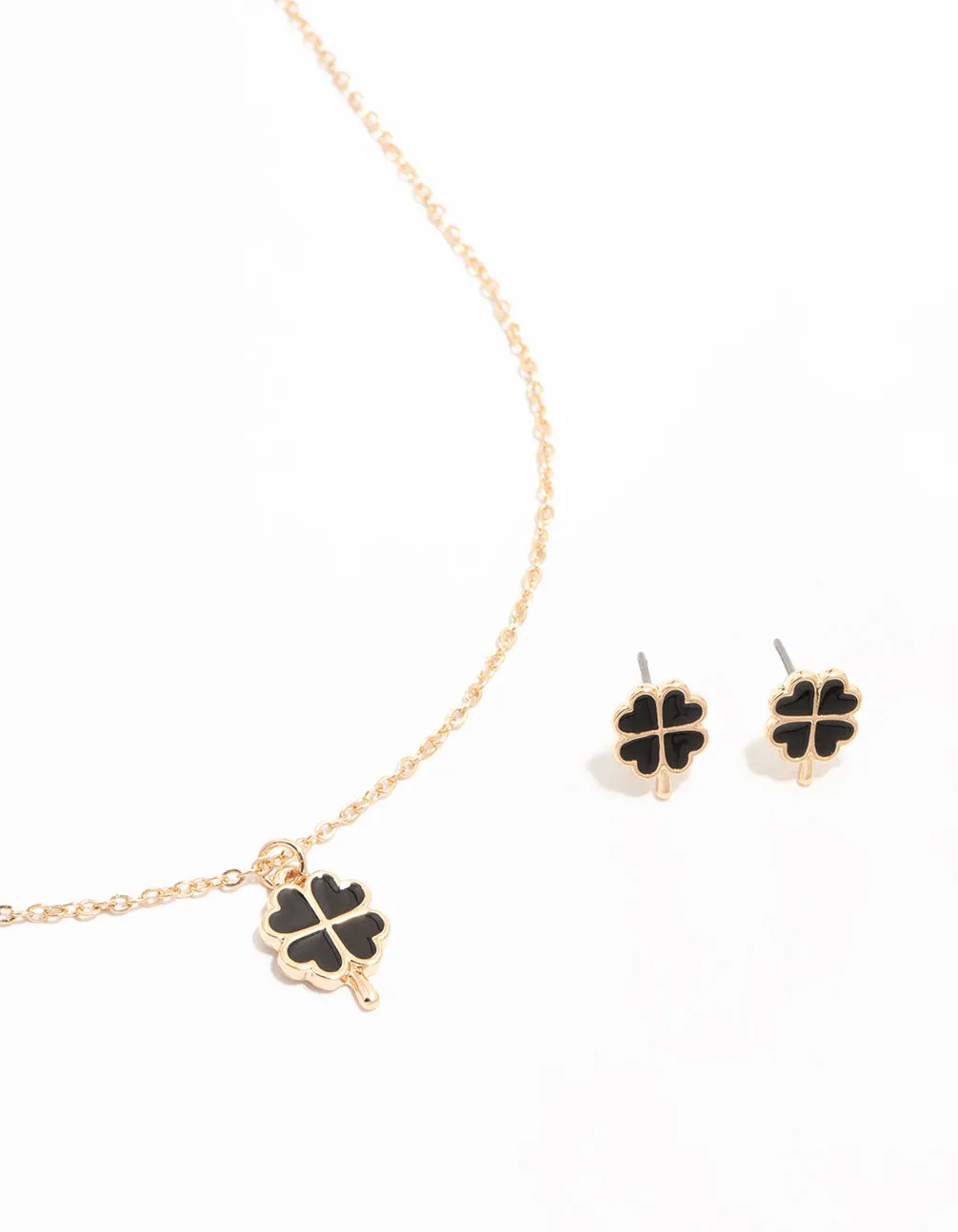 Gold Mini Black Clover Necklace & Earrings Set sold by lovisa