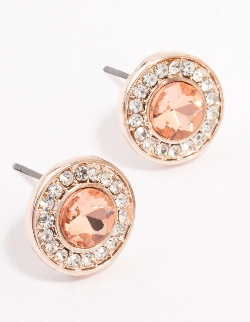 Rose Gold Halo Diamante Stud Earrings sold by lovisa