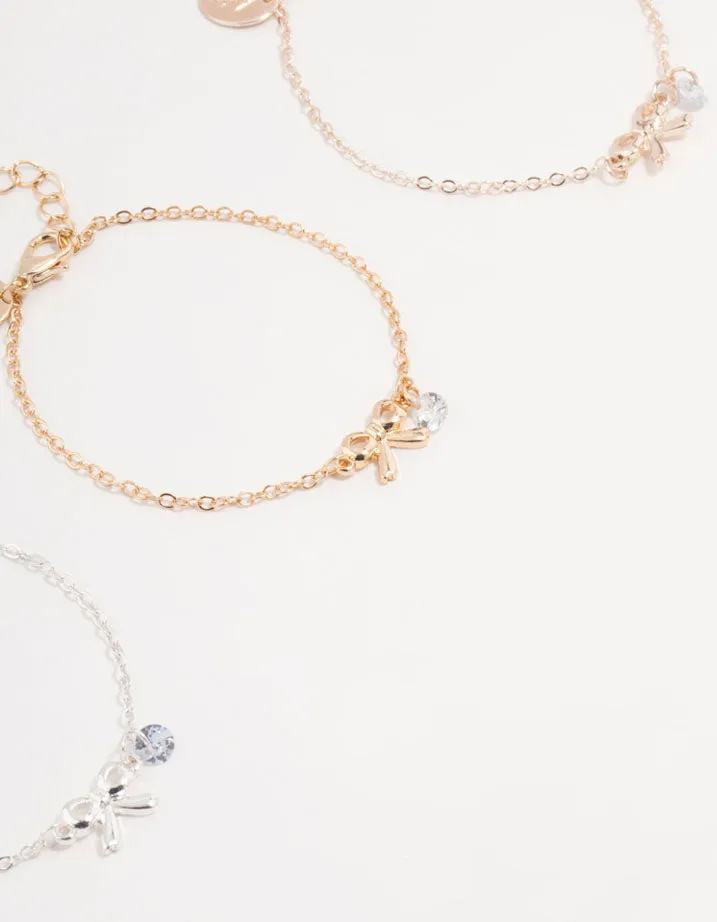 Mixed Metals Diamante Bow Bracelets 3-Pack sold by lovisa product image thumbnail 2