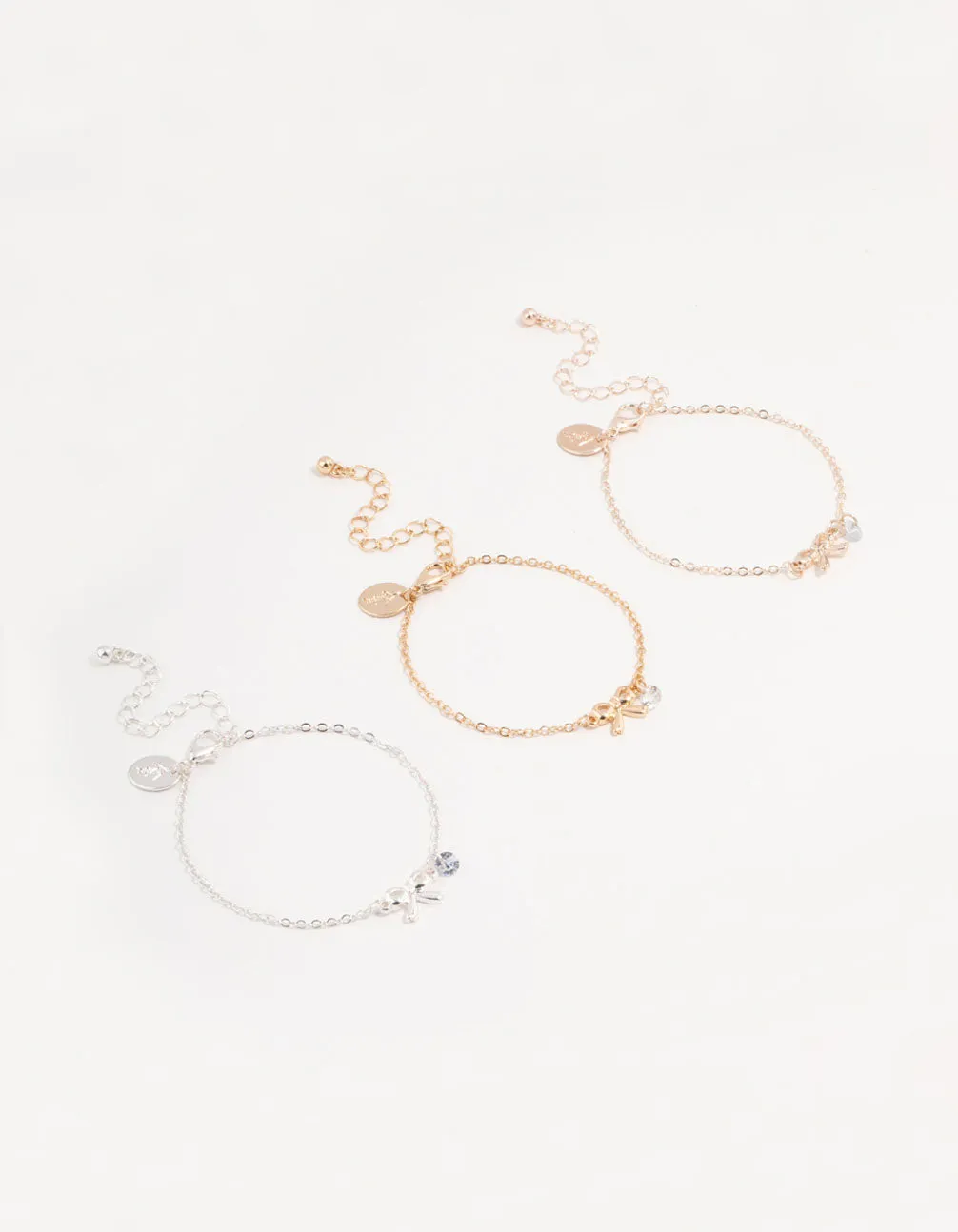 Mixed Metals Diamante Bow Bracelets 3-Pack sold by lovisa