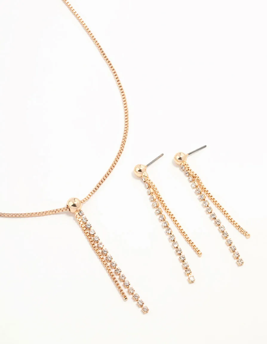 Gold Diamante Cupchain Necklace & Earrings Set sold by lovisa
