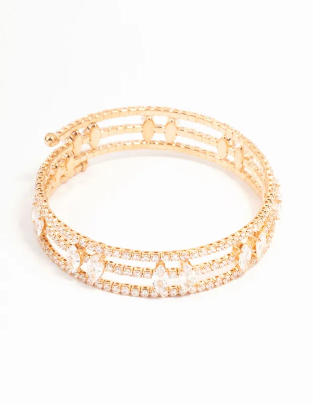 Marquise Cubic Zirconia Gold Wrapped Wrist Cuff sold by lovisa