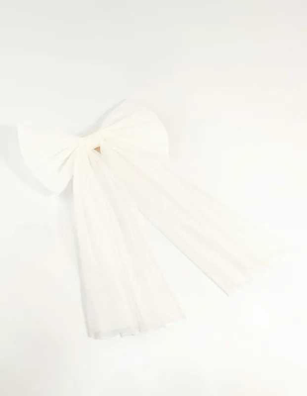 White Tulle Fabric Bow Clip sold by lovisa