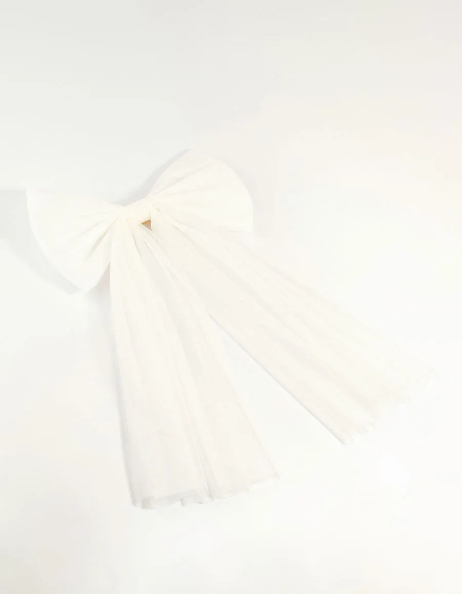 White Tulle Fabric Bow Clip sold by lovisa