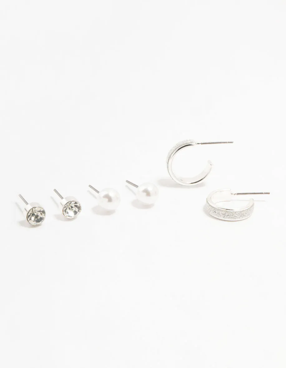 Silver Diamante & Glitter Earrings 3-Pack sold by lovisa