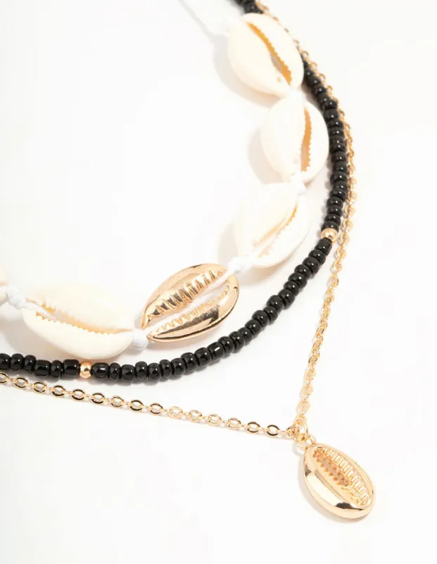 Shell & Black Cord Layered Necklace sold by lovisa