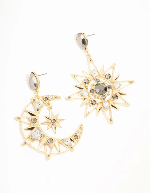 Gold Celestial Diamante Drop Earrings sold by lovisa