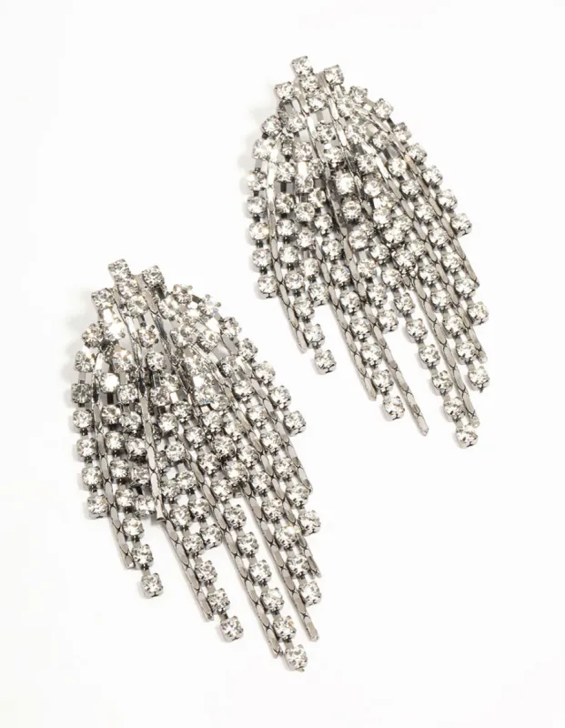 Gunmetal Diamante Cup Chain Drop Earrings sold by lovisa