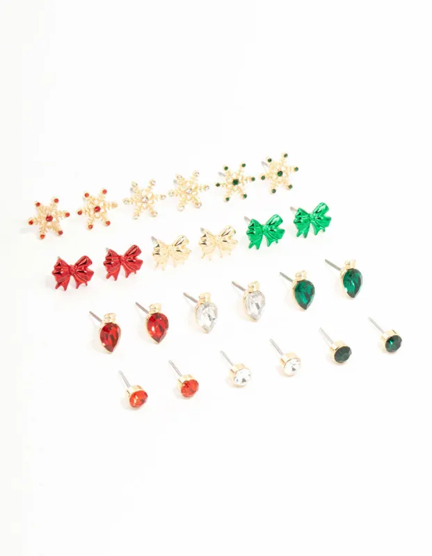 Snowflake & Bow Stud Earrings 12-Pack sold by lovisa