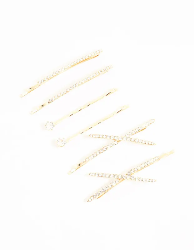 Gold Pave & Single Diamante Slides 6-Pack sold by lovisa