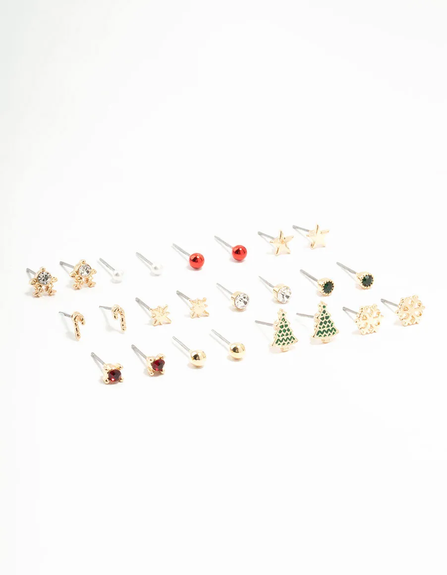 Christmas Tree & Candy Cane Stud Earrings 12-Pack sold by lovisa