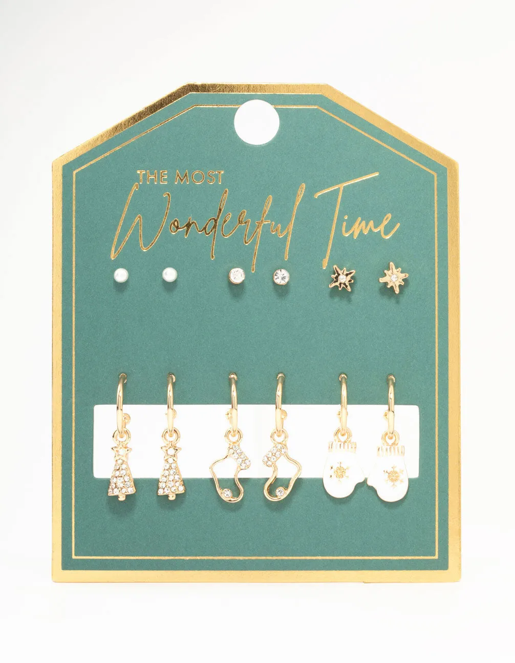 Gold Winter Mitten & Christmas Tree Earrings 6-Pack sold by lovisa product image thumbnail 3