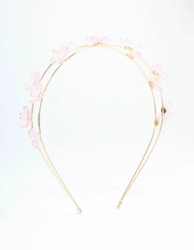 Small Pink Flower Gold Headband sold by lovisa