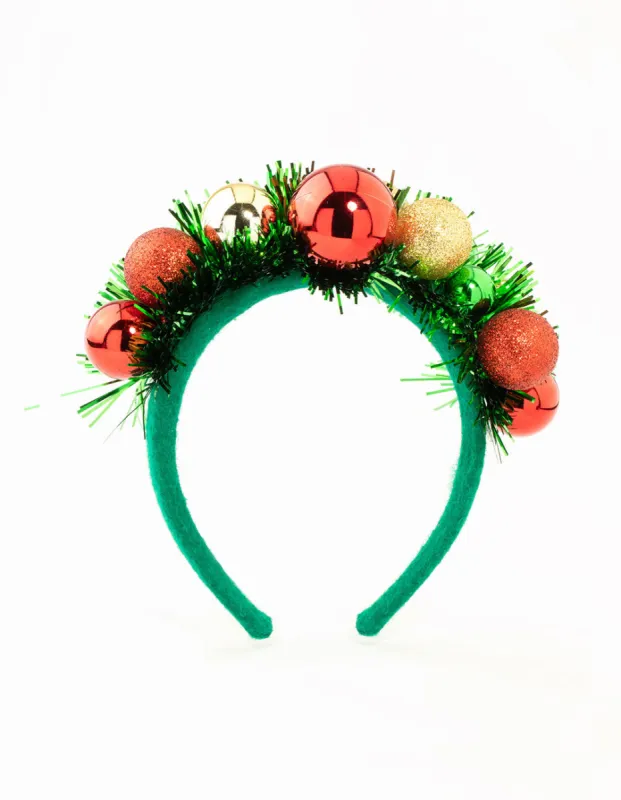 Red, Green & Gold Bauble Tinsel Headband sold by lovisa